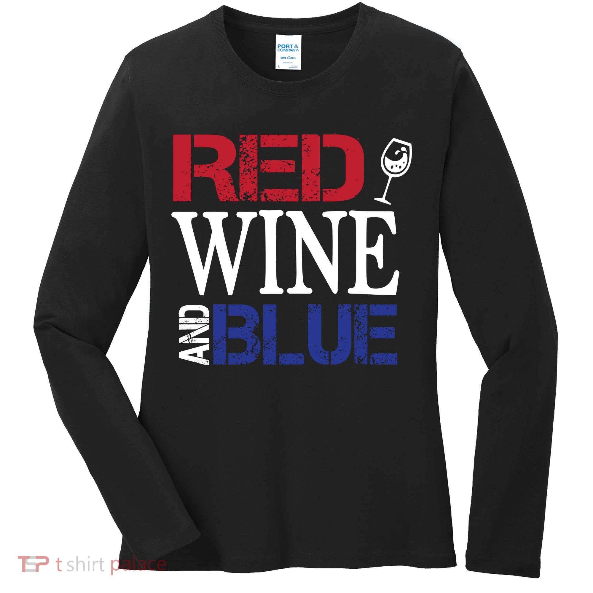 Red Wine and Blue USA Flag Women's Long Sleeve Shirt