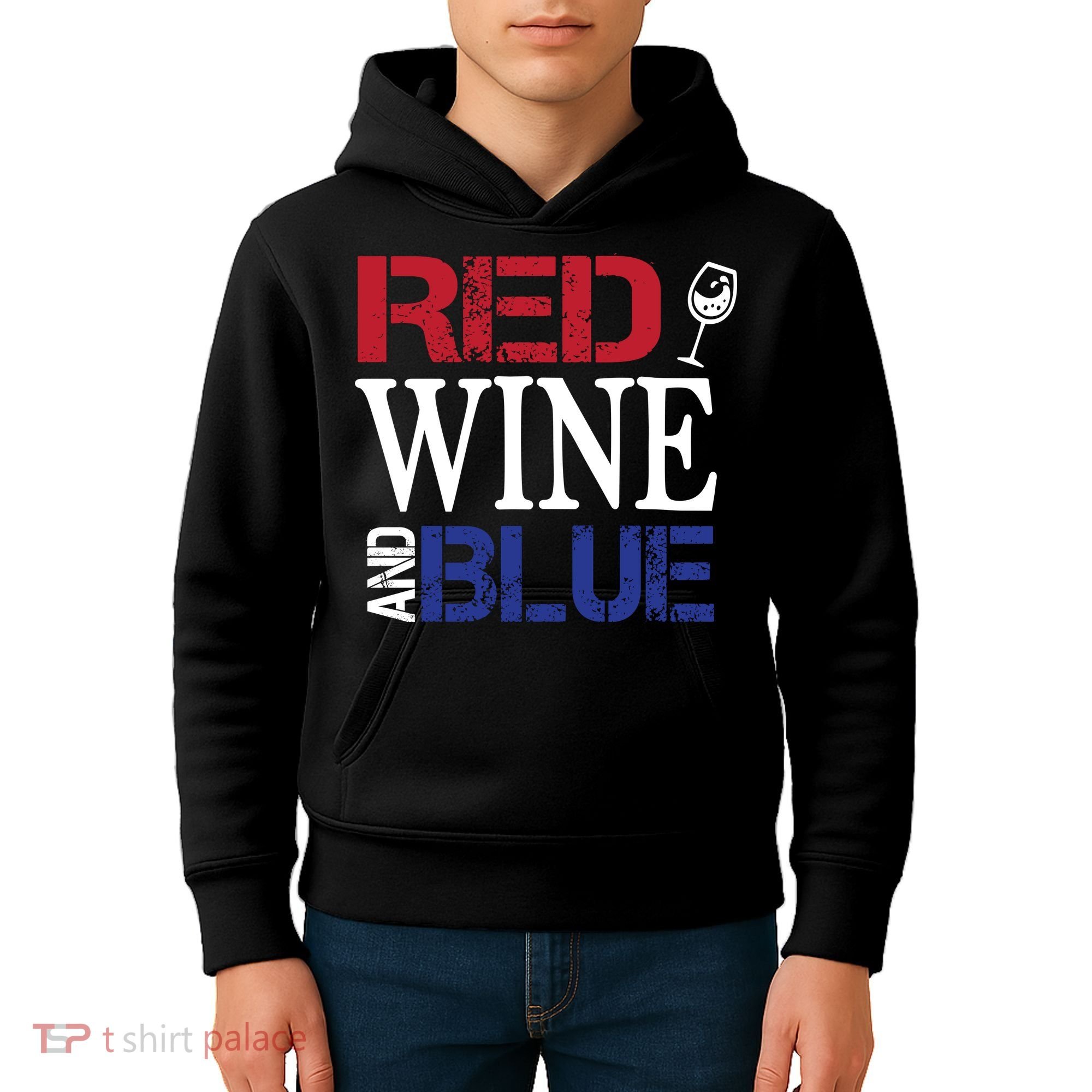 Red Wine and Blue USA Flag Kids Hoodie