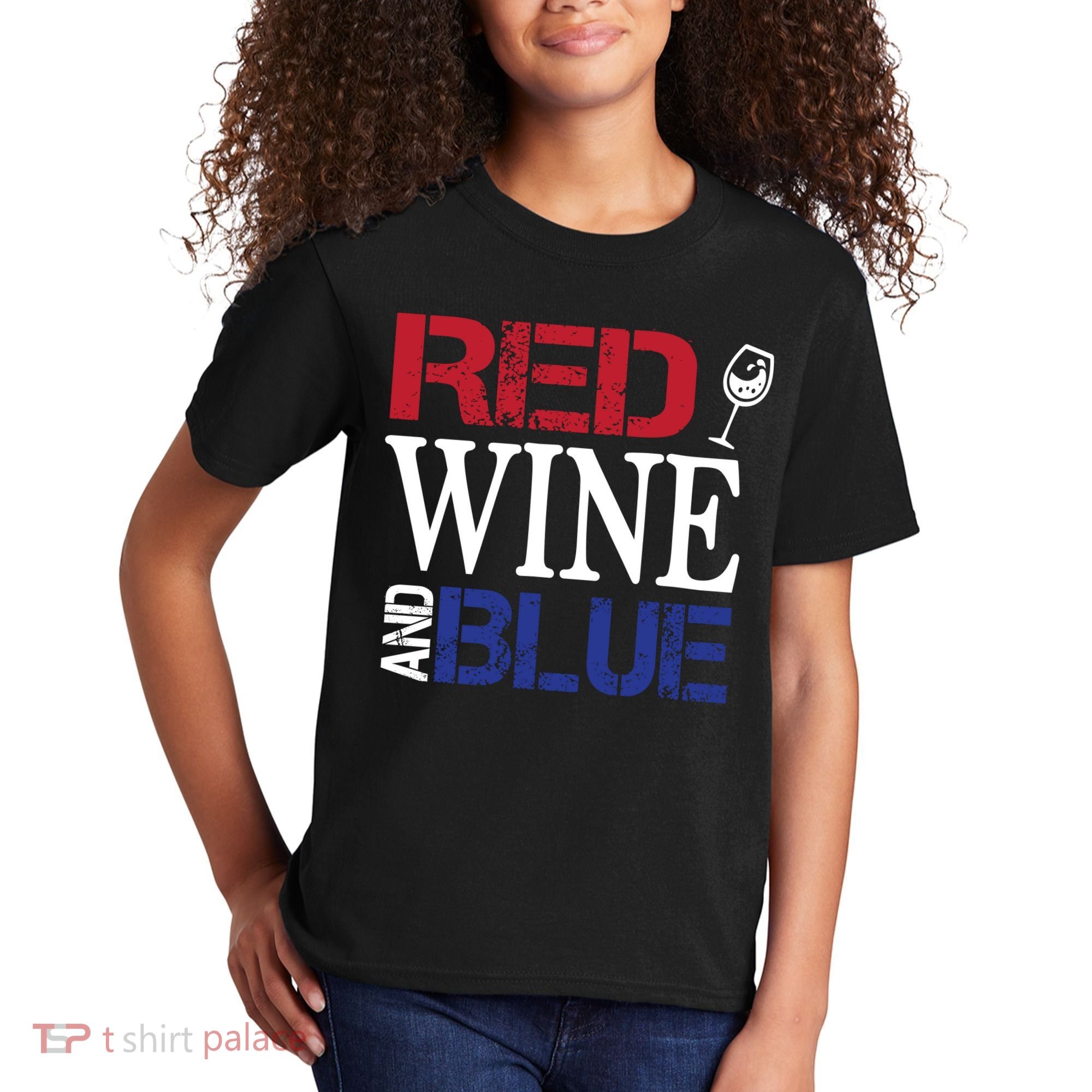 Red Wine and Blue USA Flag Kids T-Shirt
