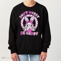Retro Easter Dont Worry Be Hoppy Easter Bunny Rabbit Women's Sweatshirt thumb 0