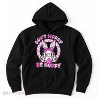 Retro Easter Dont Worry Be Hoppy Easter Bunny Rabbit Hoodie thumb 0