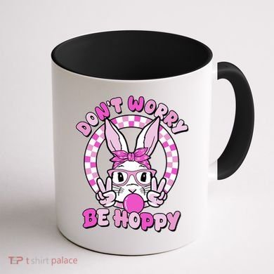 Retro Easter Dont Worry Be Hoppy Easter Bunny Rabbit Coffee Mug back