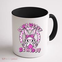 Retro Easter Dont Worry Be Hoppy Easter Bunny Rabbit Coffee Mug thumb 1