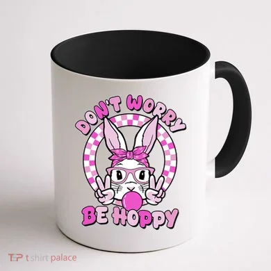 Retro Easter Dont Worry Be Hoppy Easter Bunny Rabbit Coffee Mug back