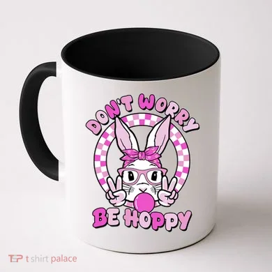 Retro Easter Dont Worry Be Hoppy Easter Bunny Rabbit Coffee Mug