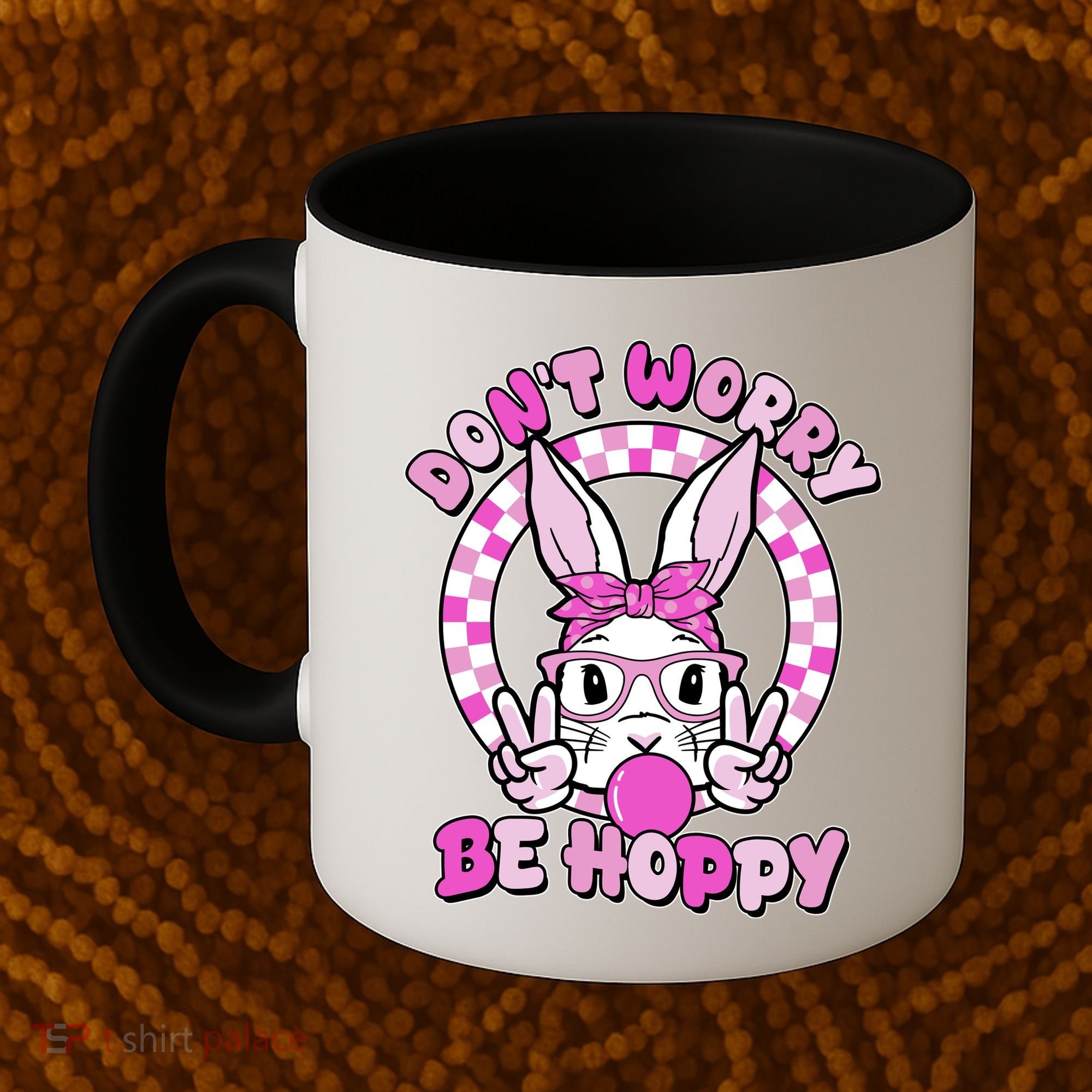 Retro Easter Dont Worry Be Hoppy Easter Bunny Rabbit Coffee Mug