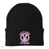 Retro Easter Dont Worry Be Hoppy Easter Bunny Rabbit Beanie thumb 0