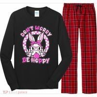 Retro Easter Dont Worry Be Hoppy Easter Bunny Rabbit Long Sleeve Pajama Set thumb 0