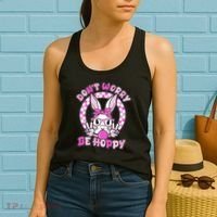 Retro Easter Dont Worry Be Hoppy Easter Bunny Rabbit Women's Tank Top thumb 2