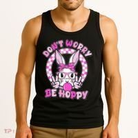 Retro Easter Dont Worry Be Hoppy Easter Bunny Rabbit Tank Top thumb 3
