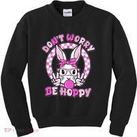 Retro Easter Dont Worry Be Hoppy Easter Bunny Rabbit Kids Sweatshirt thumb 0