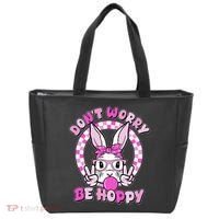 Retro Easter Dont Worry Be Hoppy Easter Bunny Rabbit Tote Bag thumb 0