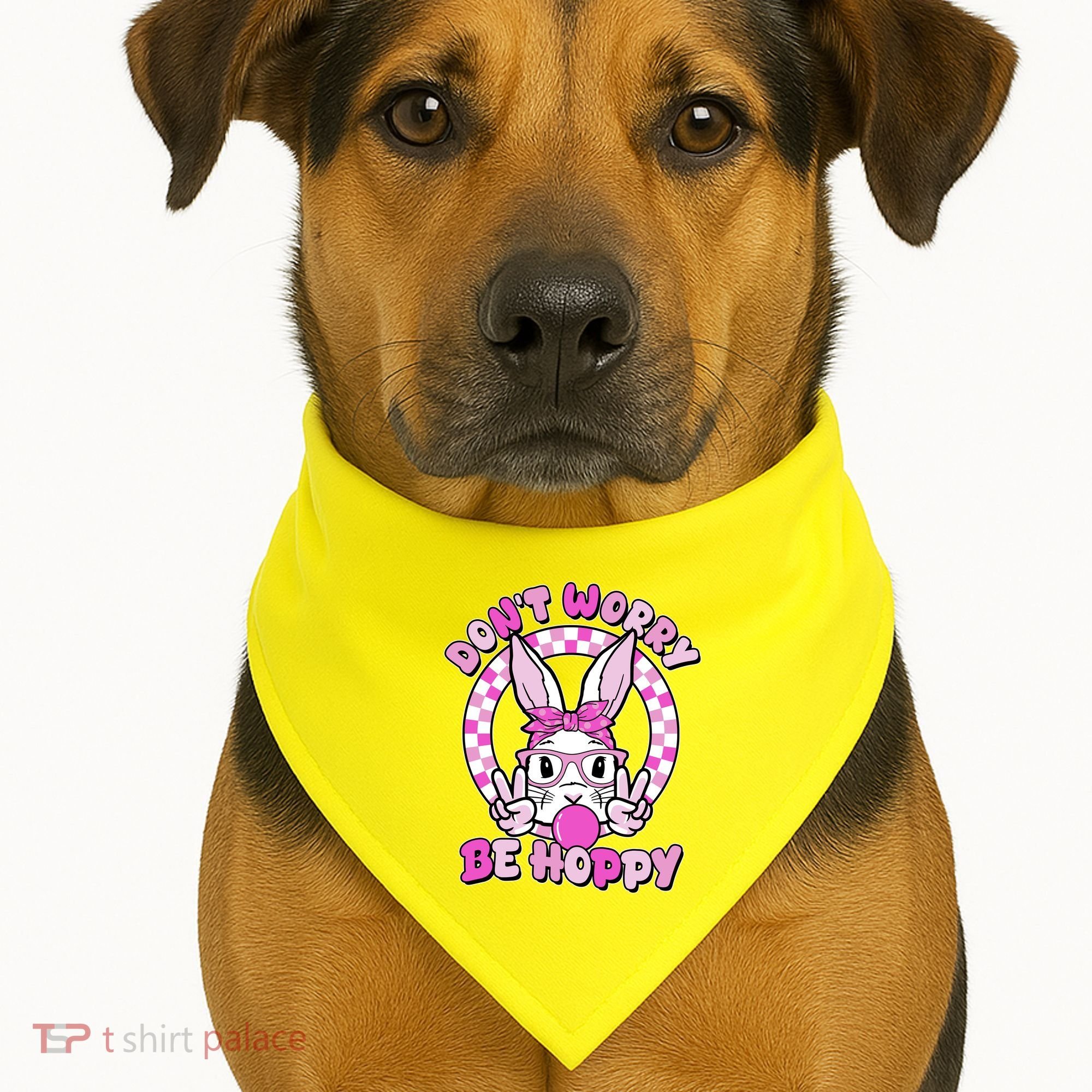 Retro Easter Dont Worry Be Hoppy Easter Bunny Rabbit USA-Made Doggie Bandana