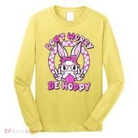 Retro Easter Dont Worry Be Hoppy Easter Bunny Rabbit Long Sleeve Shirt thumb 0