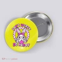 Retro Easter Dont Worry Be Hoppy Easter Bunny Rabbit Button thumb 0