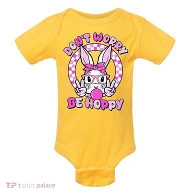 Retro Easter Dont Worry Be Hoppy Easter Bunny Rabbit Baby Bodysuit