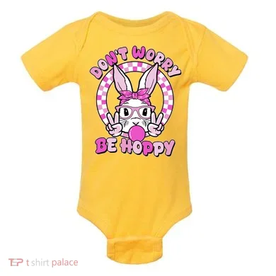 Retro Easter Dont Worry Be Hoppy Easter Bunny Rabbit Baby Bodysuit