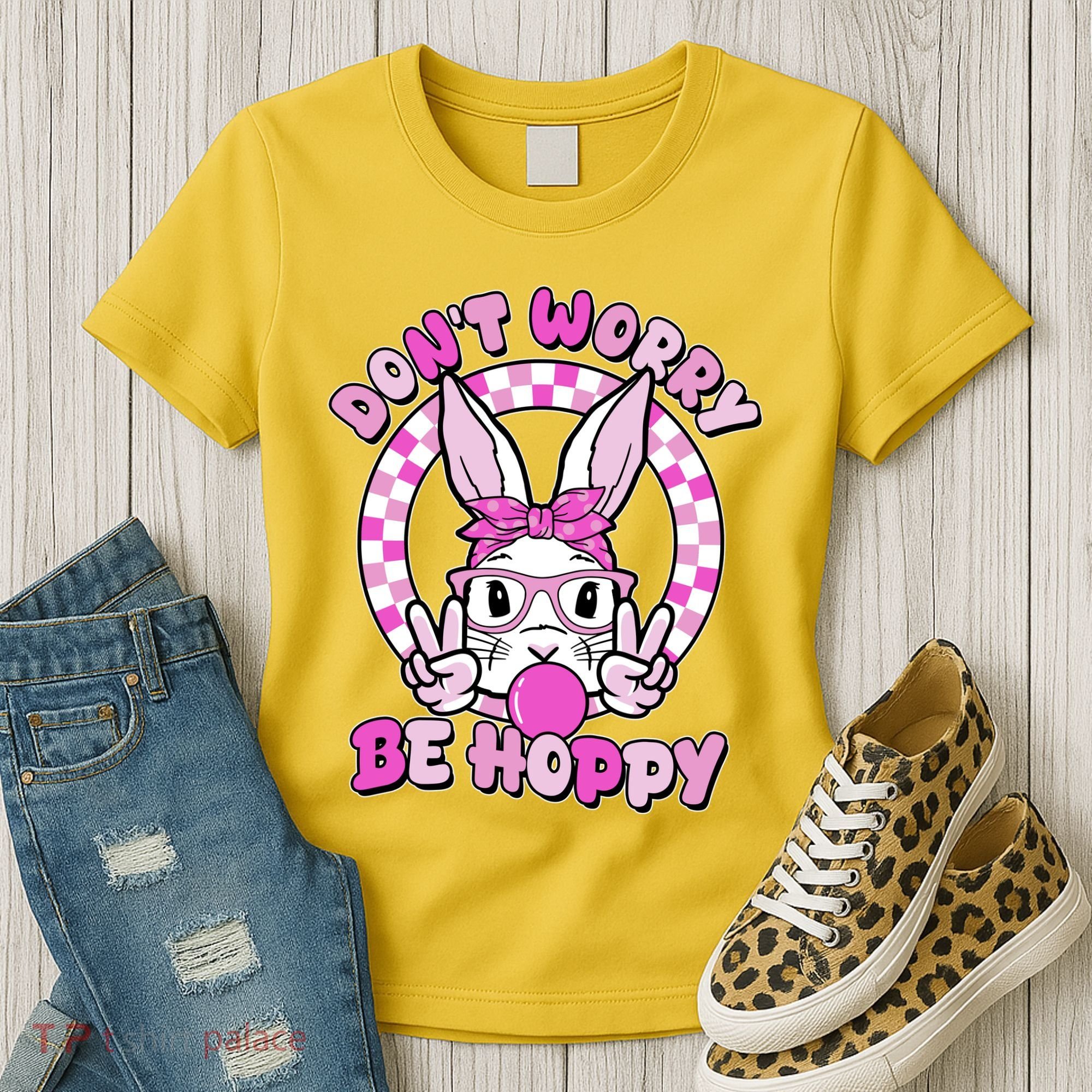 Retro Easter Dont Worry Be Hoppy Easter Bunny Rabbit Women's T-Shirt