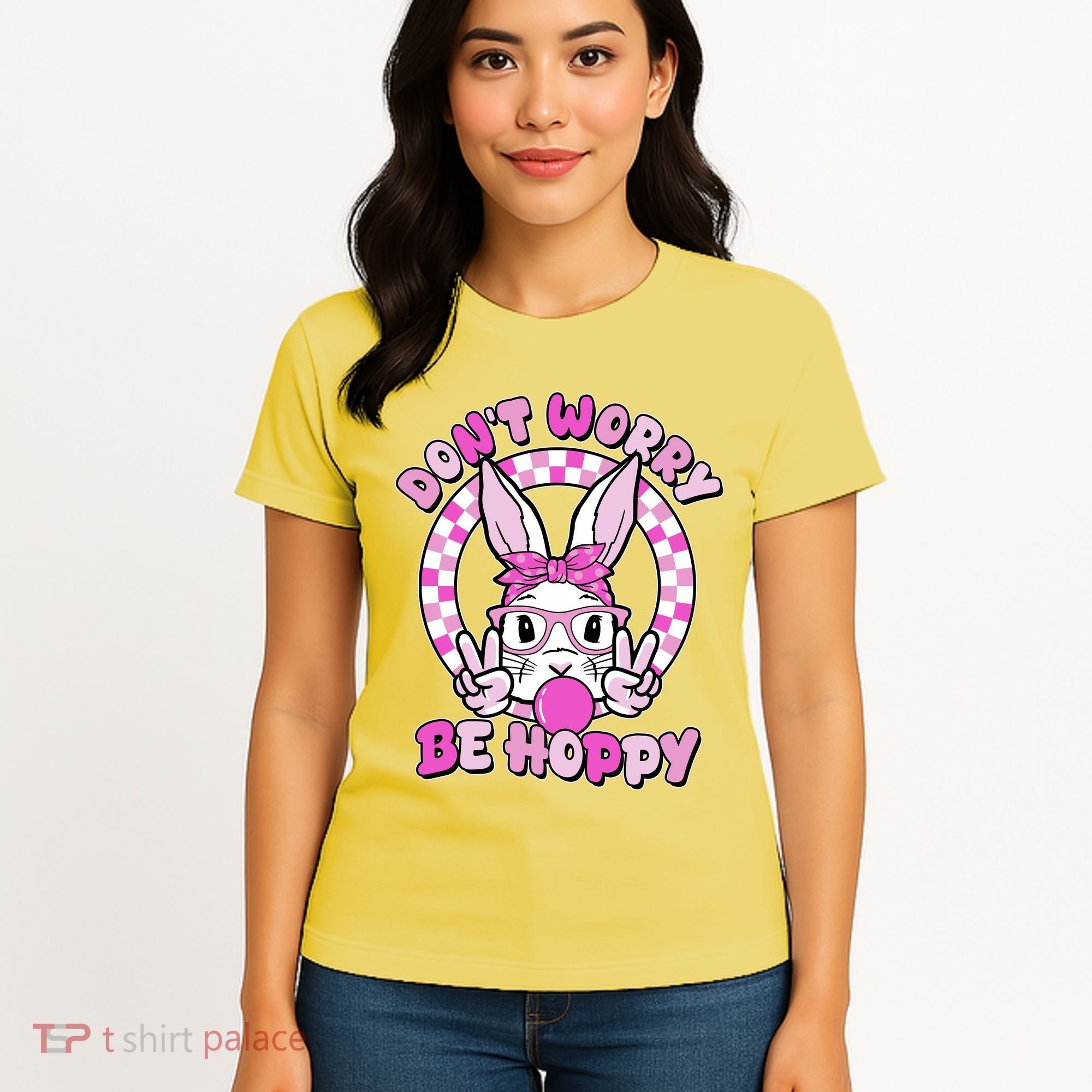 Retro Easter Dont Worry Be Hoppy Easter Bunny Rabbit Women's T-Shirt