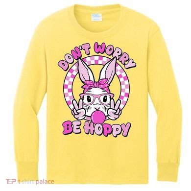 Retro Easter Dont Worry Be Hoppy Easter Bunny Rabbit Kids Long Sleeve Shirt