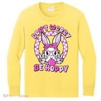 Retro Easter Dont Worry Be Hoppy Easter Bunny Rabbit Kids Long Sleeve Shirt thumb 0