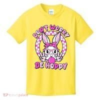 Retro Easter Dont Worry Be Hoppy Easter Bunny Rabbit Kids T-Shirt thumb 0