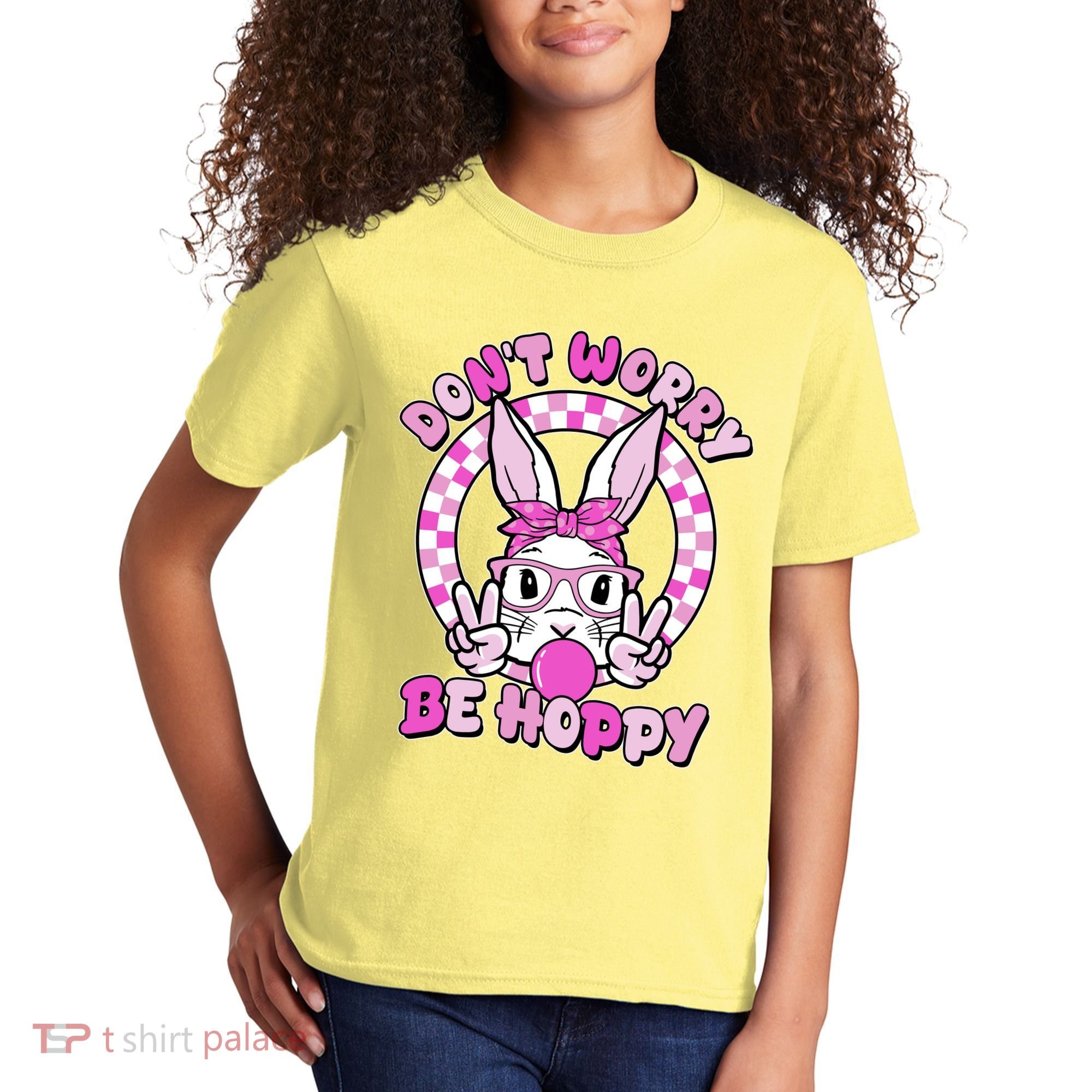 Retro Easter Dont Worry Be Hoppy Easter Bunny Rabbit Kids T-Shirt