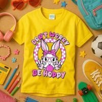 Retro Easter Dont Worry Be Hoppy Easter Bunny Rabbit Kids T-Shirt thumb 3