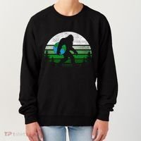 Retro Earth Day Bigfoot Sasquatch Holding Earth Planet Gift Women's Sweatshirt thumb 0
