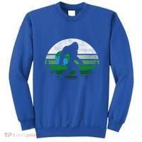 Retro Earth Day Bigfoot Sasquatch Holding Earth Planet Gift Sweatshirt thumb 0