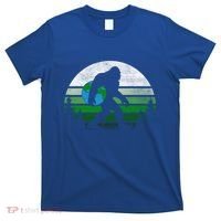 Retro Earth Day Bigfoot Sasquatch Holding Earth Planet Gift T-Shirt thumb 0