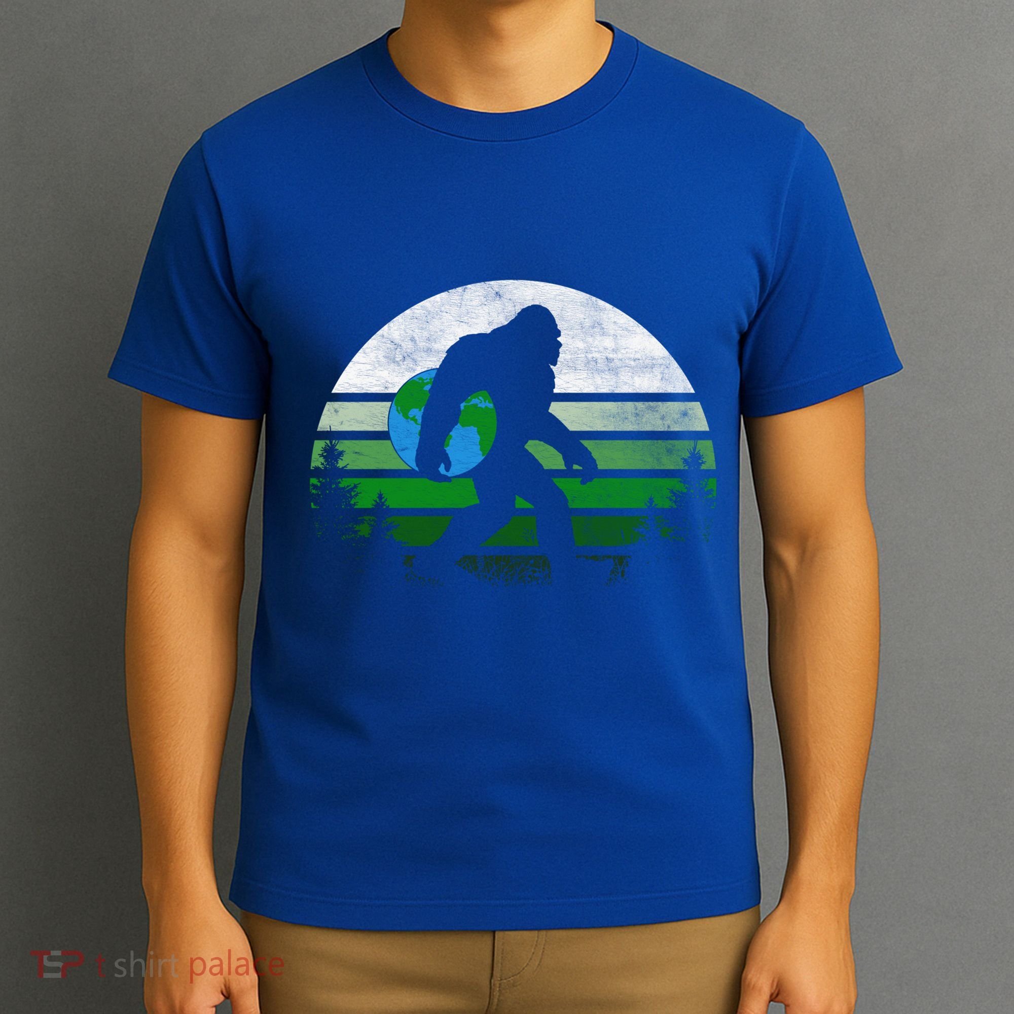 Retro Earth Day Bigfoot Sasquatch Holding Earth Planet Gift T-Shirt