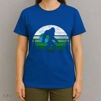 Retro Earth Day Bigfoot Sasquatch Holding Earth Planet Gift T-Shirt thumb 4