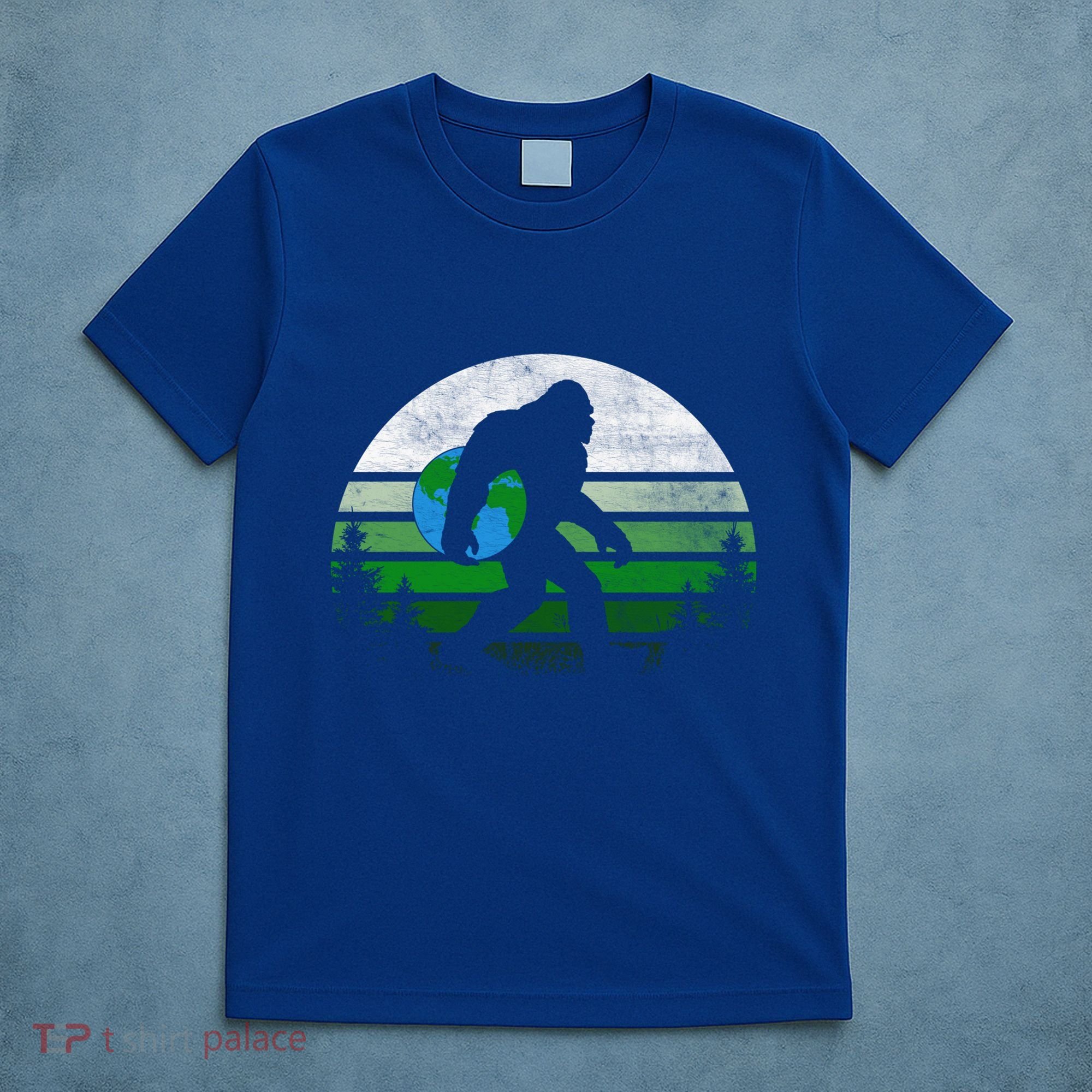 Retro Earth Day Bigfoot Sasquatch Holding Earth Planet Gift T-Shirt