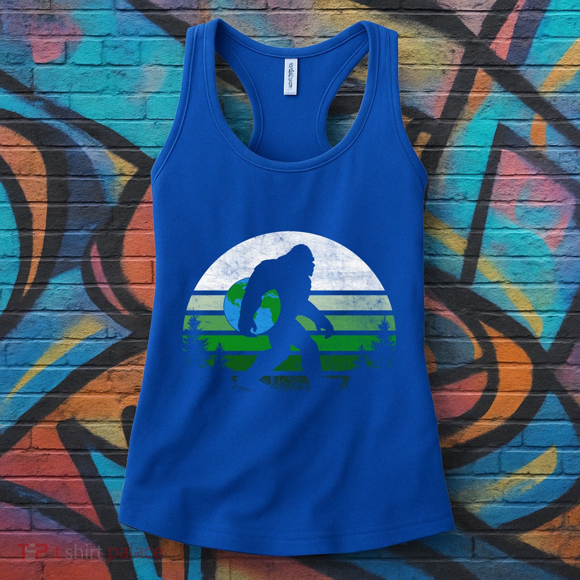 Retro Earth Day Bigfoot Sasquatch Holding Earth Planet Gift Women's Tank Top