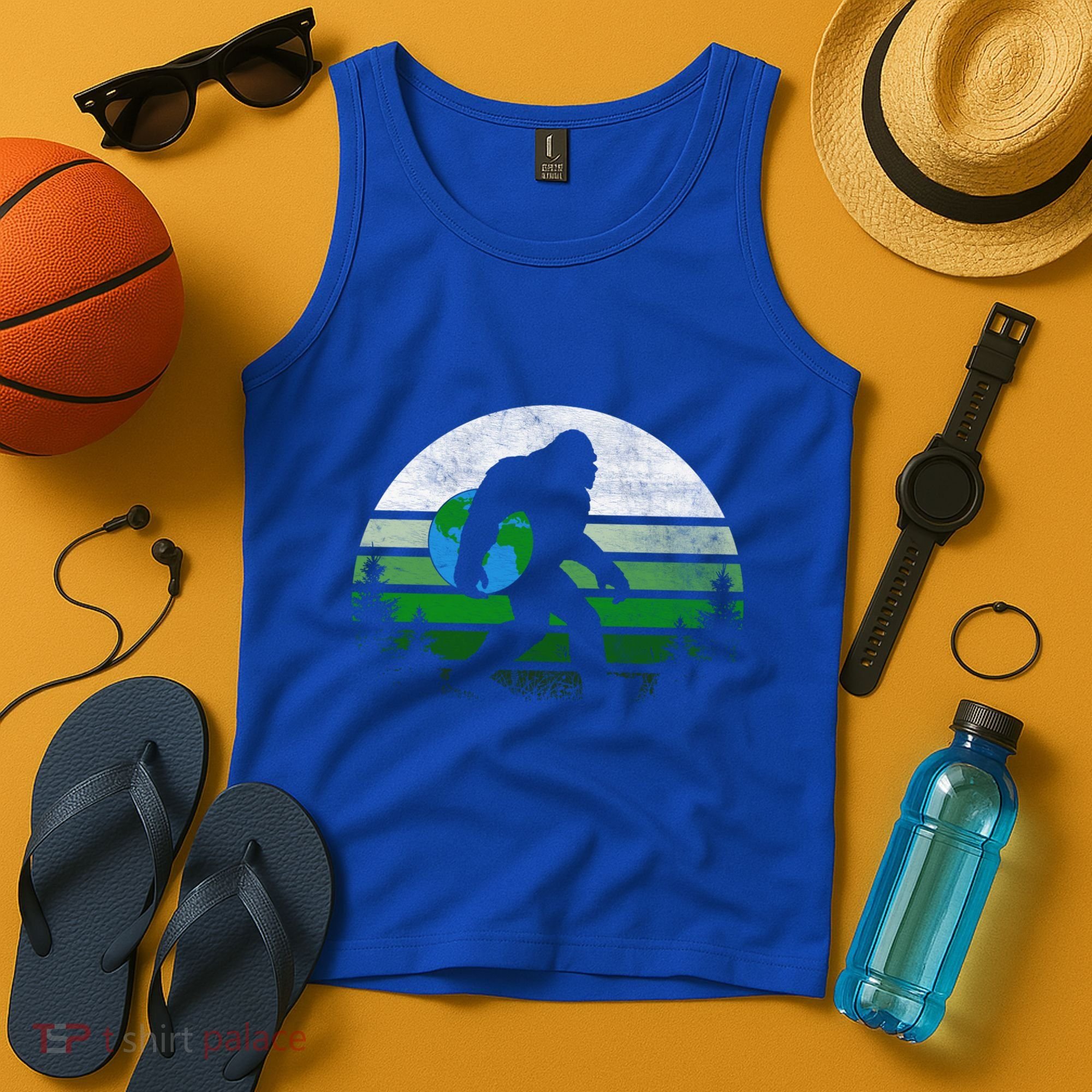 Retro Earth Day Bigfoot Sasquatch Holding Earth Planet Gift Tank Top