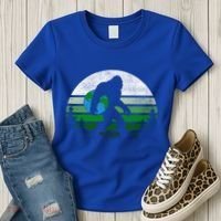 Retro Earth Day Bigfoot Sasquatch Holding Earth Planet Gift Women's T-Shirt thumb 3