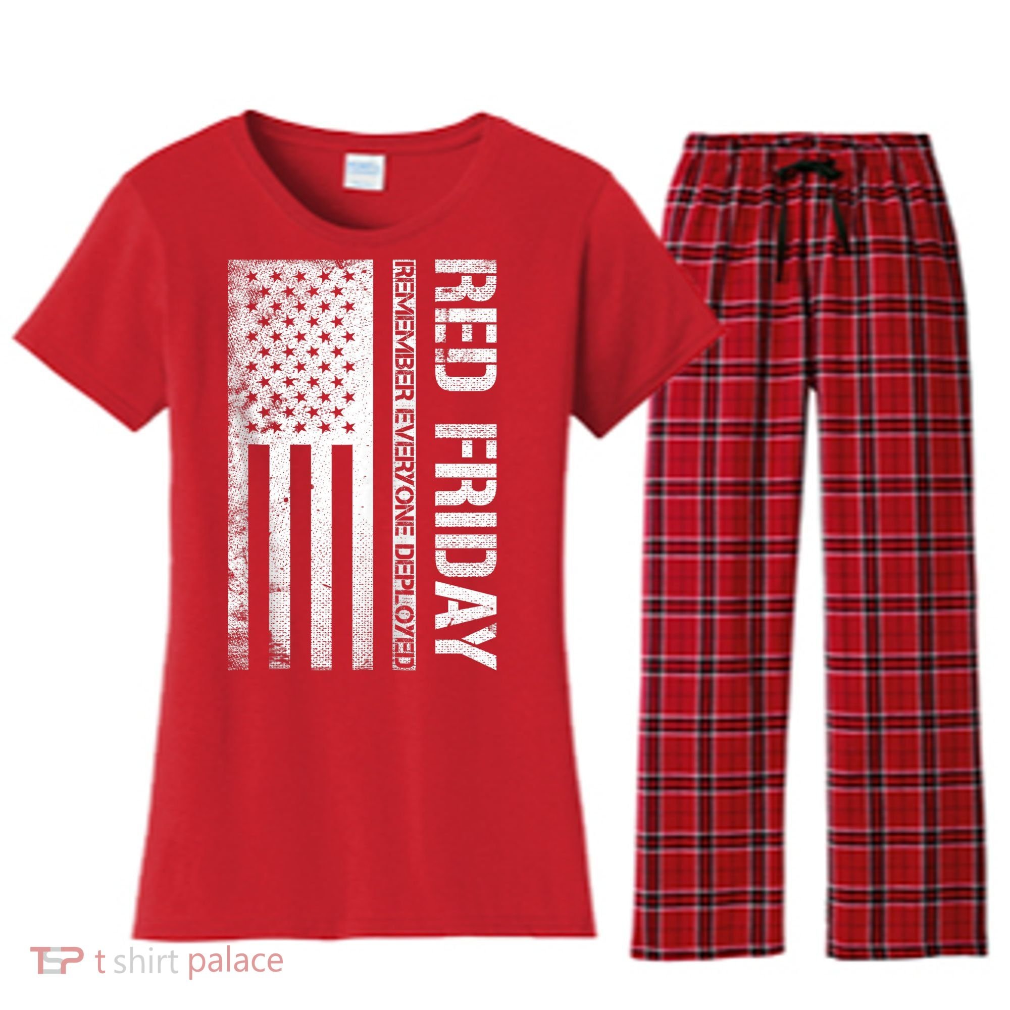 Remember Everyone Deployed Red Friday Zip Hoodie Women's Flannel Pajama Set