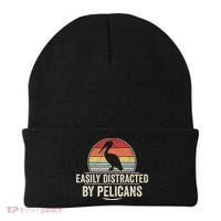 Retro Easily Distracted By Pelicans Funny Pelican Lover Beanie thumb 0