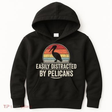 Retro Easily Distracted By Pelicans Funny Pelican Lover Kids Hoodie