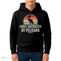 Retro Easily Distracted By Pelicans Funny Pelican Lover Kids Hoodie thumb 4