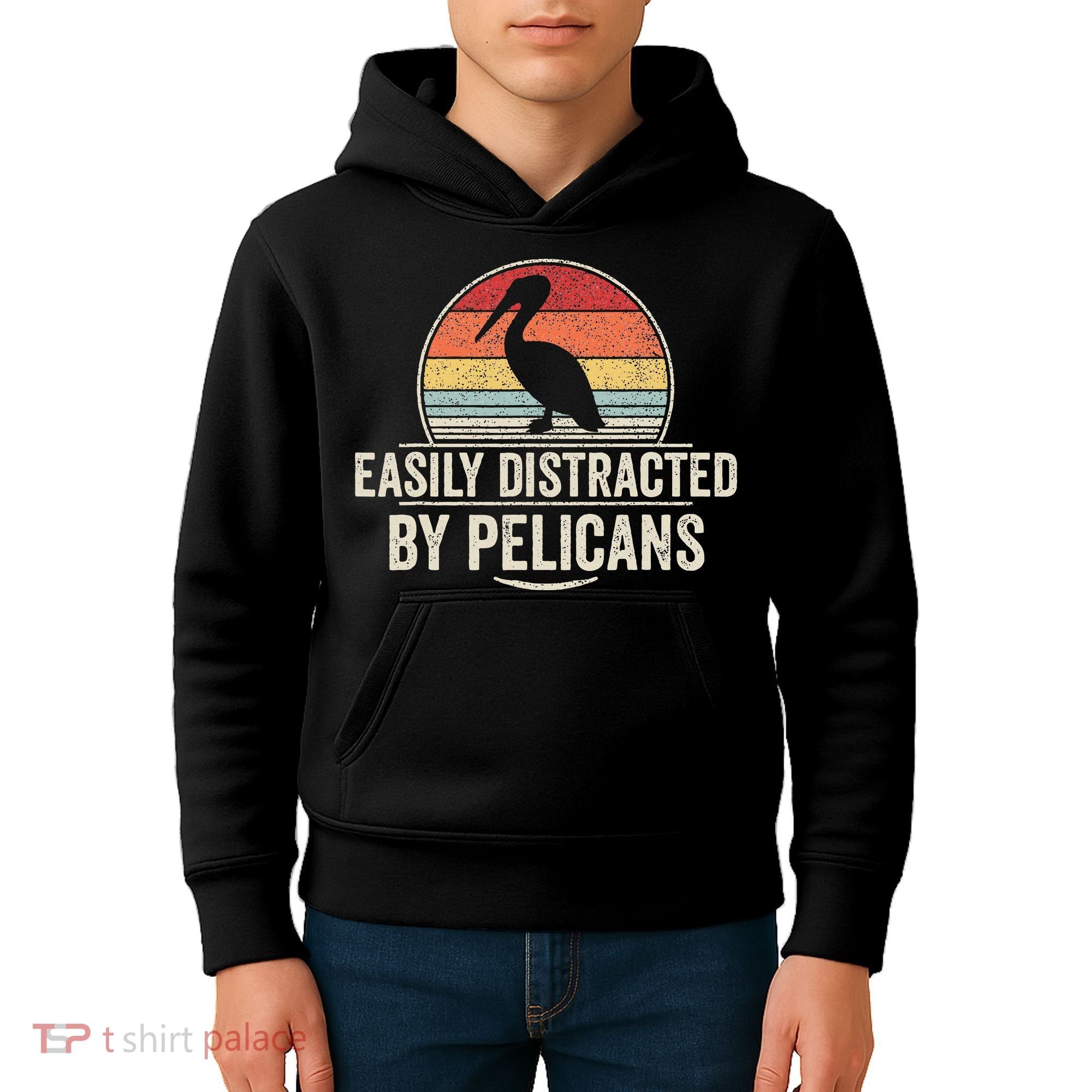 Retro Easily Distracted By Pelicans Funny Pelican Lover Kids Hoodie