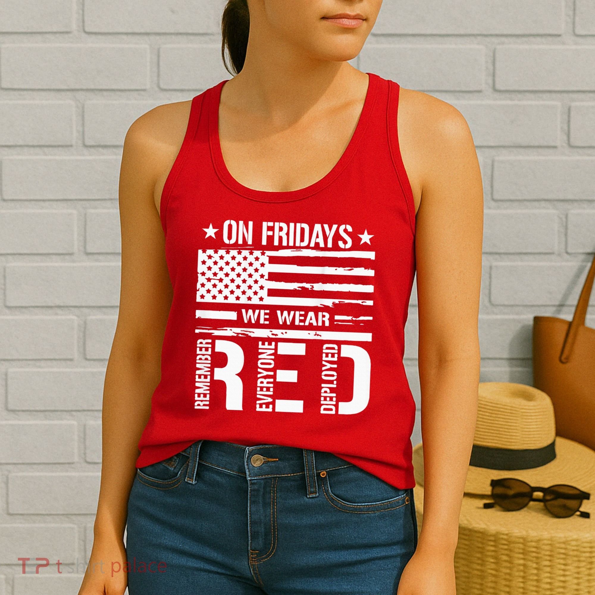 Remember Everyone Deployed On Friday We Wear Red (On Back) Women's Tank Top