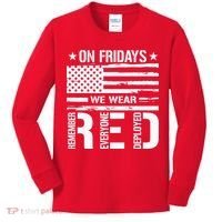 Remember Everyone Deployed On Friday We Wear Red (On Back) Kids Long Sleeve Shirt thumb 0