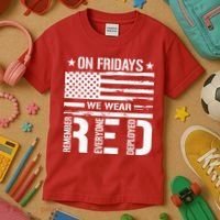 Remember Everyone Deployed On Friday We Wear Red (On Back) Kids T-Shirt thumb 3