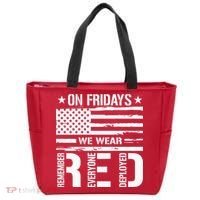 Remember Everyone Deployed On Friday We Wear Red (On Back) Tote Bag thumb 0