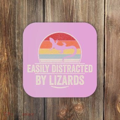 Retro Easily Distracted By Lizards Funny Lizard Lover Great Gift Coaster