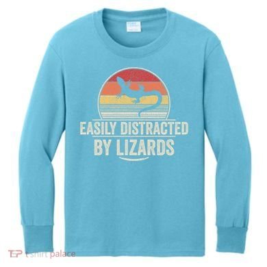 Retro Easily Distracted By Lizards Funny Lizard Lover Great Gift Kids Long Sleeve Shirt