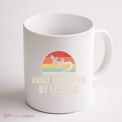 Retro Easily Distracted By Lizards Funny Lizard Lover Great Gift Coffee Mug back