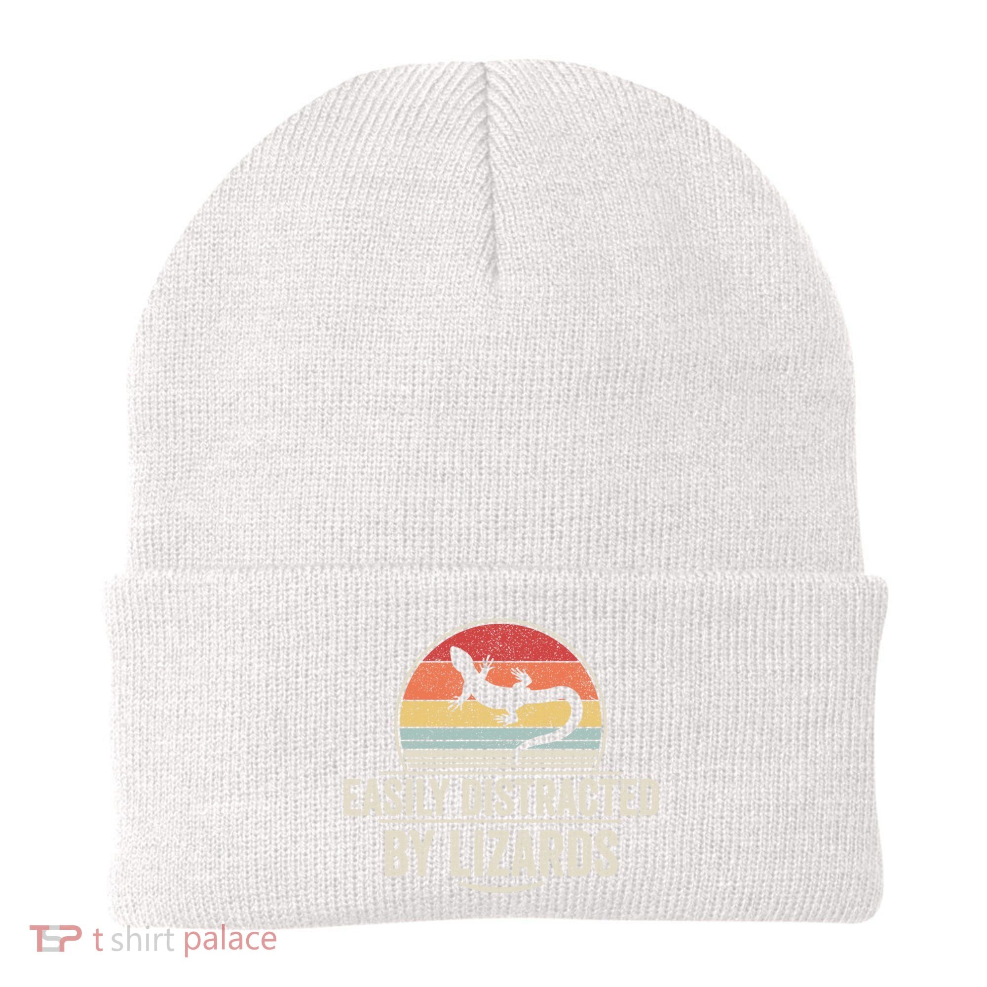 Retro Easily Distracted By Lizards Funny Lizard Lover Great Gift Beanie